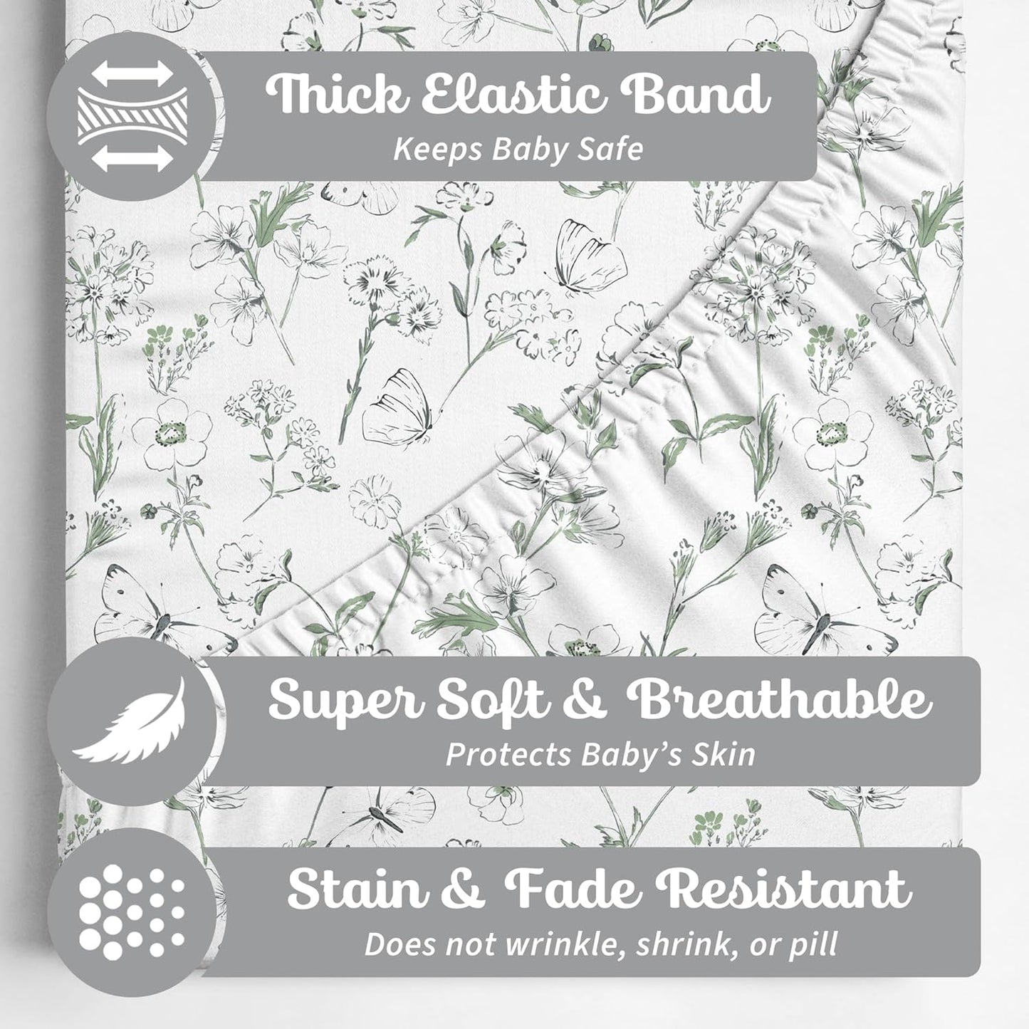Skiennix Fitted Baby Crib Sheets - Buttery Soft Organic Cotton Blend | 2 Pack in Butterfly Garden Design