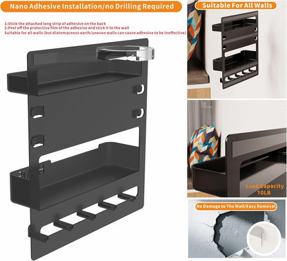 Yieach Bedside Shelf - Wall Mounted Floating Organizer for Remote & Phone | Black Dorm Room Decor