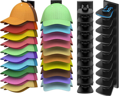 Volnamal Hat Organizer - 2 Pack Baseball Cap Rack Holds Up to 40 Hats | Space-Saving Wall Storage (Black)