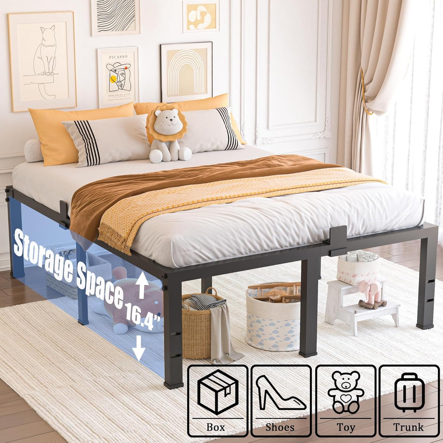 Yitong Angel Queen Size Bed Frame - 18-Inch High Heavy-Duty Metal Platform with Steel Slat Support | Noise-Free, Easy Assembly