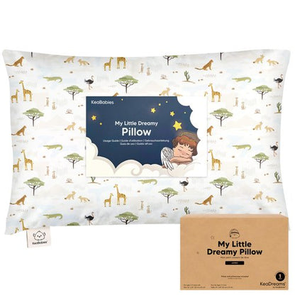 KeaBabies Toddler Pillow with Pillowcase, Jumbo 14X20 - Soft Organic Cotton Toddler Pillows for Sleeping - Machine Washable - Perfect for Travel, Toddler Bed Set (Grasslands)