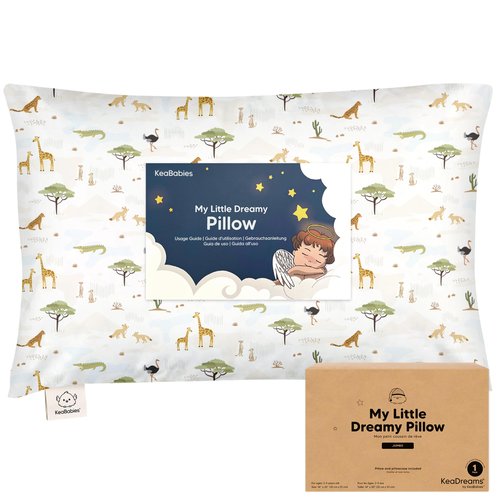KeaBabies Toddler Pillow with Pillowcase, Jumbo 14X20 - Soft Organic Cotton Toddler Pillows for Sleeping - Machine Washable - Perfect for Travel, Toddler Bed Set (Grasslands)