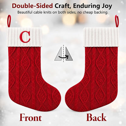 Personalized 20” Christmas Stocking with Initial A - Knitted Embroidered Monogram