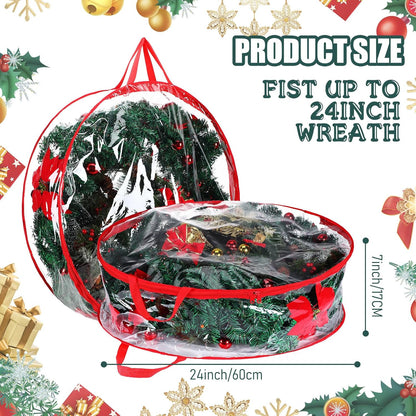 Shappy 24-Inch Clear Christmas Wreath Storage Bag - Durable Plastic with Dual Zippers & Reinforced Handles | Red