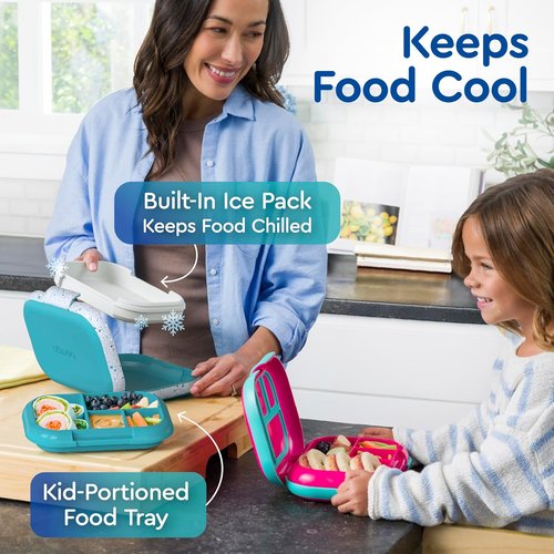 Bentgo Chill Kids Lunch Box - Leak-Proof 4-Compartment Bento with Ice Pack, 3.3 Cup Capacity, BPA-Free, Ages 3-7 (Truly Teal)
