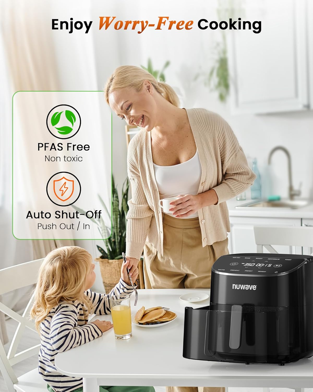 Nuwave Brio Plus Air Fryer - 8 Qt PFAS-Free with 7 Digital Cooking Functions | 150 Presets, 50°F-400°F