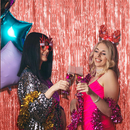 Rose Gold Fringe Curtain Backdrop by [Brand Name] - 20 Pack Metallic Tinsel Streamers for Parties & Events