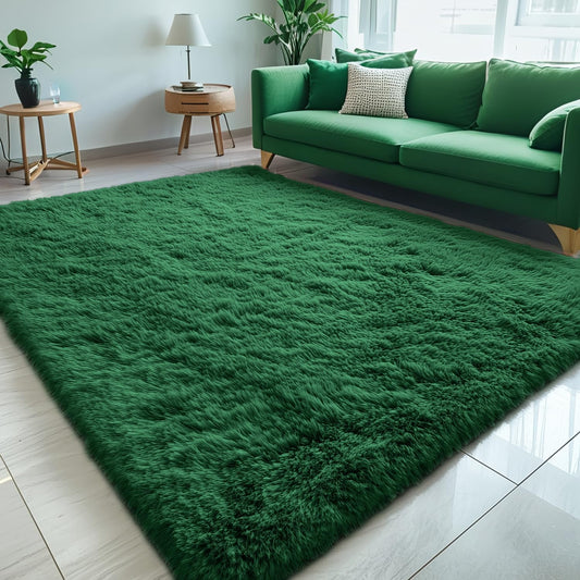 OLANLY Large Area Rug - Soft Fluffy Shaggy Carpet for Living Room & Bedroom | 5x8 Dark Green