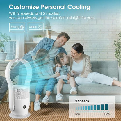 Bladeless Tower Fan with HEPA Filter - 80° Oscillation, Remote Control, 9 Speeds | Ideal for Home & Office