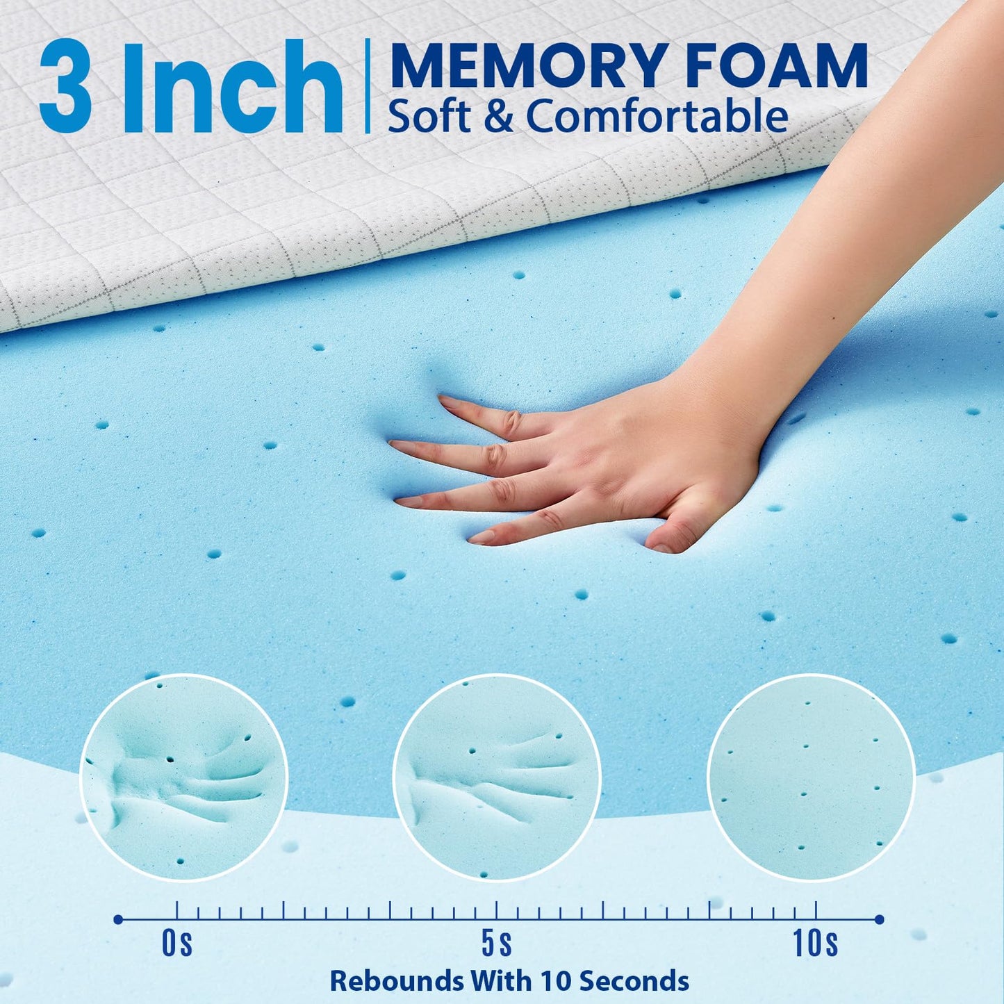 3 Inch Gel Memory Foam Mattress Topper Full Size,Cooling Ventilated & Breathable Bed Topper for Back Pain Pressure Relief CertiPUR-US Non-Slip Removable & Washable Cover