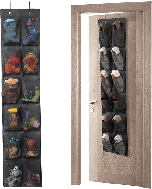 GOMAJI Over The Door Shoe Organizer - 12 Large Pockets in Dark Gray Color for Easy Storage