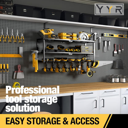 YYR Heavy Duty Power Tool Organizer - Wall Mount Cordless Drill Hanger with Charging Station | 32 Inch, 8 Slots for Garage & Workshop