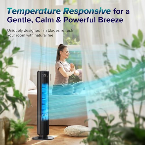 LEVOIT Tower Fan - 36-Inch Standing Fan with 25ft/s Airflow, 90° Oscillation, Quiet 28dB, Remote Control, 12H Timer, 5 Speeds - Black