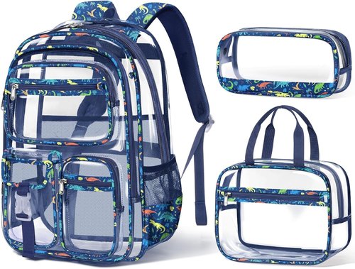 Fimibuke Clear Backpack - Heavy Duty PVC Transparent Design with Lunch Box & Pencil Case | School Approved for Boys