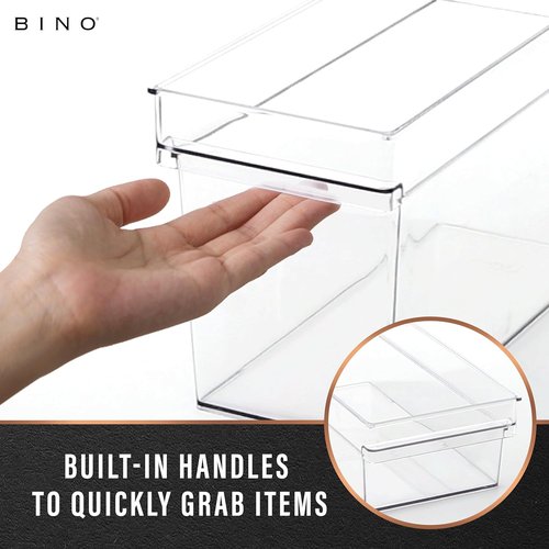 BINO Plastic Storage Bins - Shallow Multipurpose Organizer | Clear Kitchen Pantry & Freezer Containers