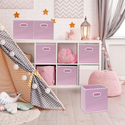 Simple Houseware Foldable Cube Storage Bins - 11-Inch Pink Fabric Organizers with Handles | 6-Pack for Closet & Shelves