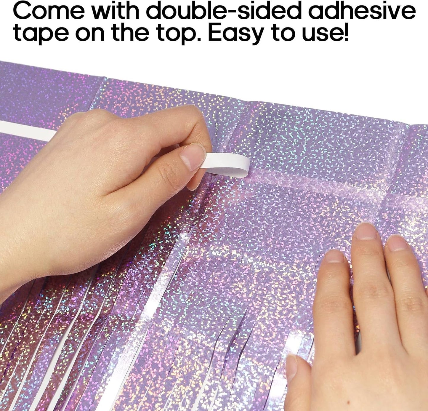 Skiennix Fringe Curtains - 2 Pack Foil Streamers for Birthday & Wedding Decor | Light Purple