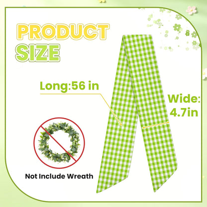 Skiennix Spring Wreath Sash - 56 Inch Green and White Plaid for Holiday Indoor/Outdoor Decor