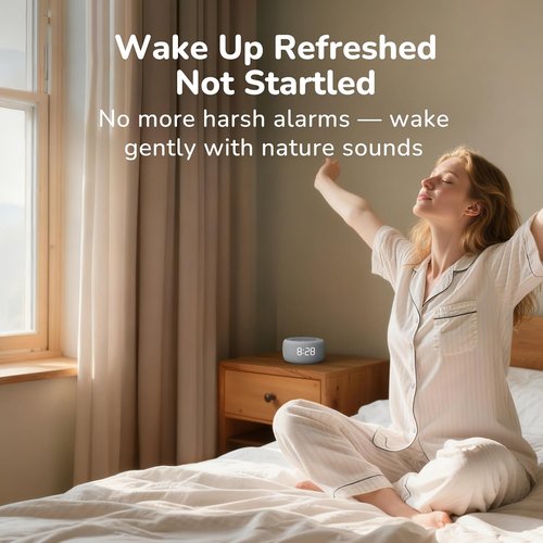 Buffbee Alarm Clock - 2-in-1 Sound Machine with Gentle Wake-Up & Ambient Night Light | Sleep Better