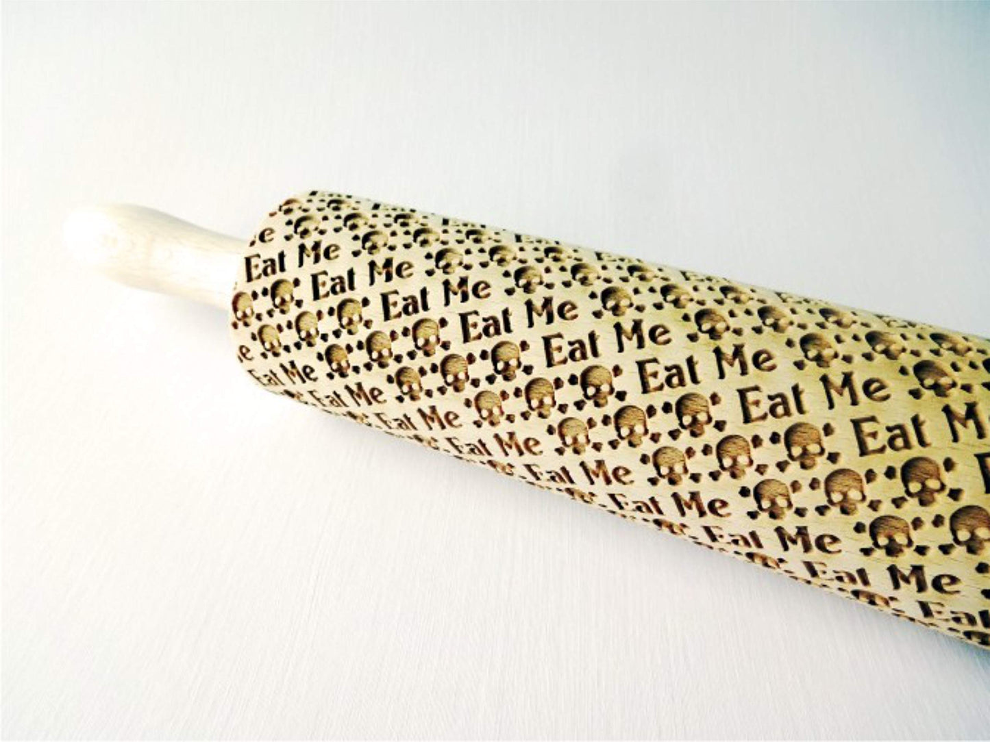 SKULLS EAT ME Laser Engraved Rolling Pin with SKULLS. Embossed Funny Halloween cookies with SUGAR SKULLS DEAD's HEAD by Algis Crafts