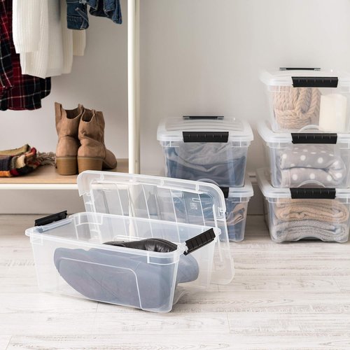 IRIS USA Storage Bins - 4-Pack Stackable Organizing Solution with Lids | 13 Quart, BPA-Free Plastic