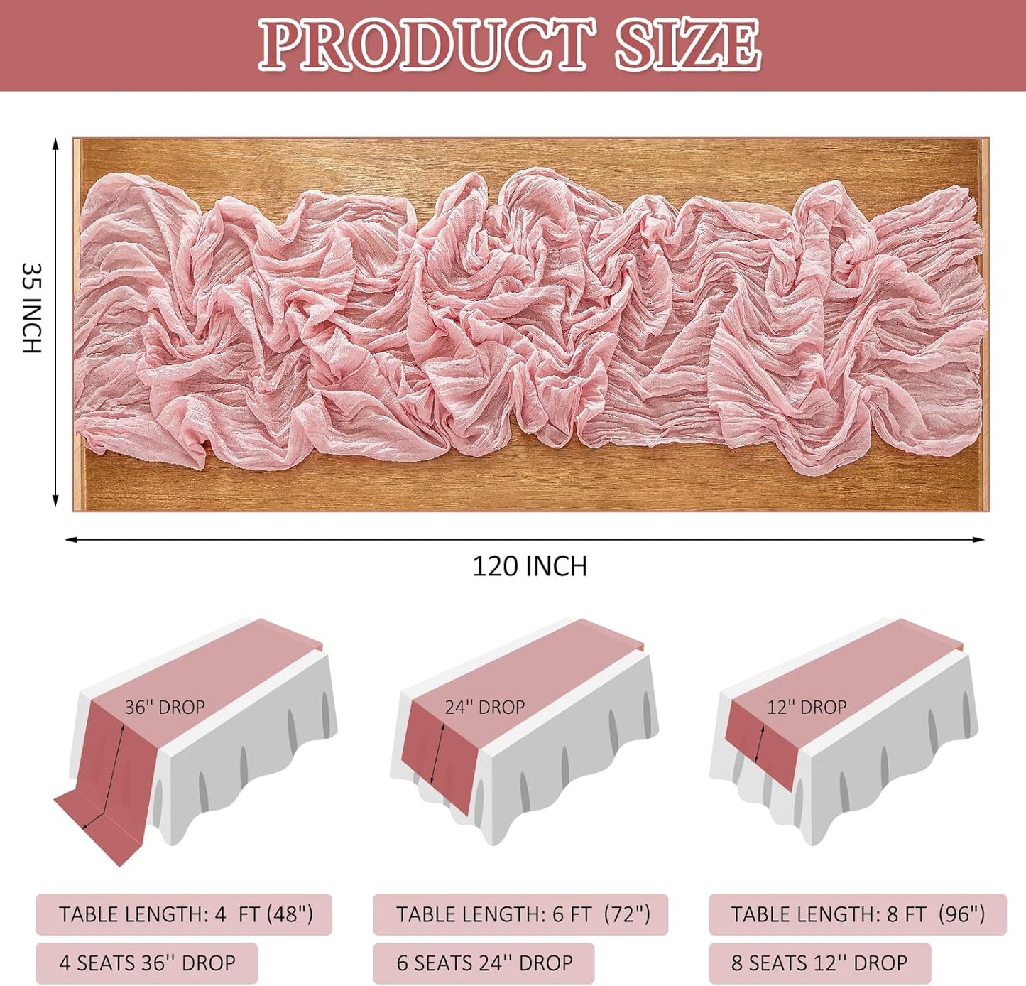 Regine Switzerland Cheesecloth Table Runner - 10 Ft Boho Rustic Sheer Decor in Dusty Pink | Perfect for Centerpieces