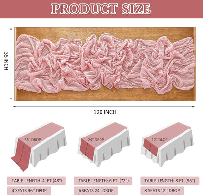 Regine Switzerland Cheesecloth Table Runner - 10 Ft Boho Rustic Sheer Decor in Dusty Pink | Perfect for Centerpieces