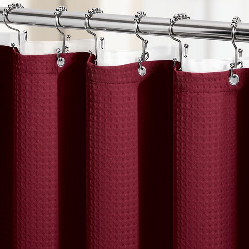 Dynamene Extra Long Shower Curtain and Liner Set - 96 inch Tall Waffle Fabric, Waterproof Clear Liner, Heavy Duty Weighted Hotel Luxury Cloth Shower Curtains for Bathroom, 12 Hooks, 72x96, Burgundy