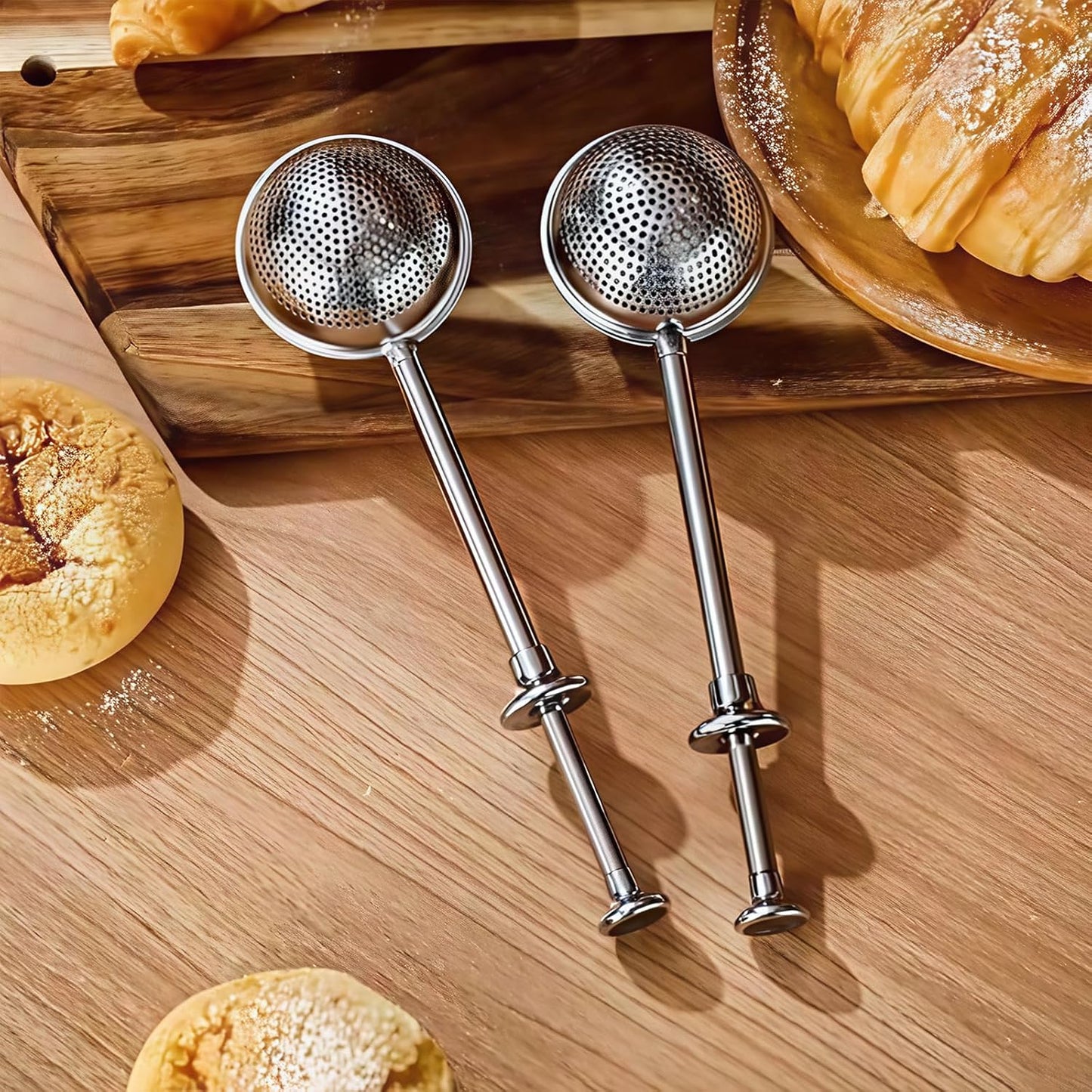 Skiennix Flour Sifter Set - One-Handed Operation Powdered Sugar Shaker for Baking | Stainless Steel Design