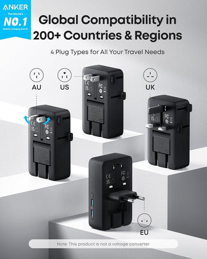 Anker Nano Travel Adapter - 5-Port Power Adapter with Smart Temperature Control | 20W, Works in 200+ Countries