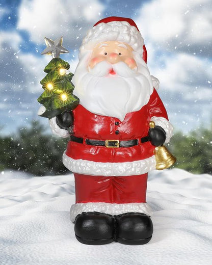 iStatue Santa Claus Decorations - 9.5” Hand-Painted Solar-Powered Resin Statue for Outdoor Patio Decor