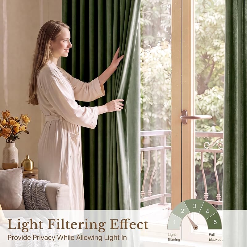 Olive Green Linen Curtains 84 Inch - 2 Panels, Privacy & Light Filtering