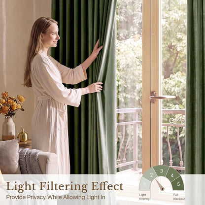 Olive Green Linen Curtains 84 Inch - 2 Panels, Privacy & Light Filtering
