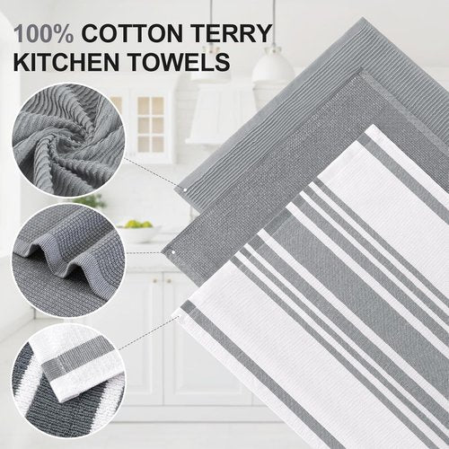 Homaxy Premium Kitchen Towels - Soft & Absorbent 380 GSM Cotton Dish Towels | 18”x28”, Grey, 6 Pack