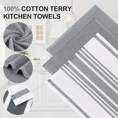 Homaxy Premium Kitchen Towels - Soft & Absorbent 380 GSM Cotton Dish Towels | 18”x28”, Grey, 6 Pack