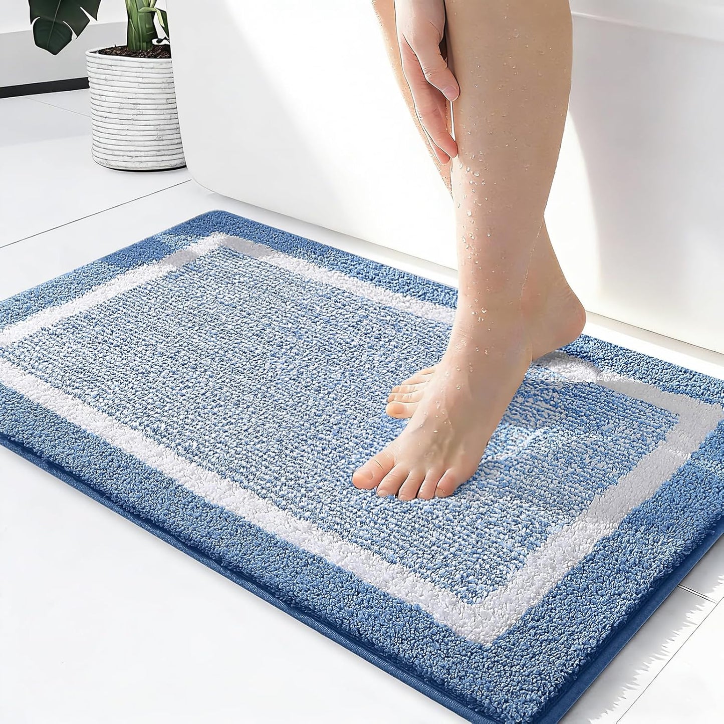 OLANLY Microfiber Bath Mat - Extra Soft, Absorbent & Non-Slip | 24x16 Inches, Quick Dry, Blue