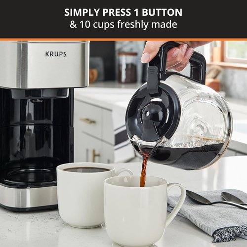 KRUPS Coffee Maker - 10-Cup Stainless Steel Drip Coffee Maker | Drip-Free, Dishwasher Safe, 900 Watts