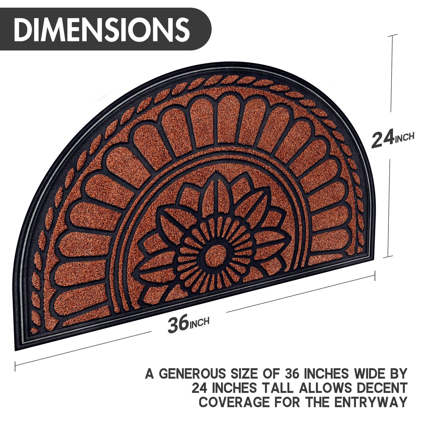 Mibao Half Round Door Mat, Non-Slip Welcome Entrance Way Mat, Durable Rubber Door Mats, Low-Profile Heavy Duty Doormat, Half Circle Mats for Garage, Patio, High Traffic Areas, 24" x 36", Maroon