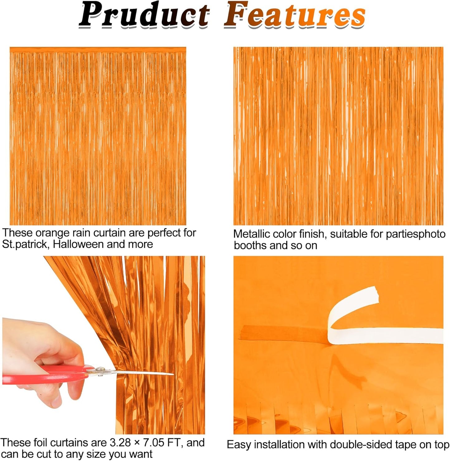 Skiennix 2 Pack Backdrop Curtains - 3.28 FT x 7.05 FT Orange Tinsel Foil Curtains for Parties