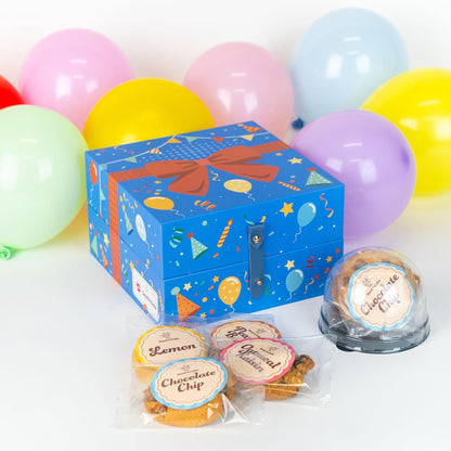 Send A Cake Happy Birthday Bloom Box | 4 Gourmet Cookies - Lemon, Peanut Butter, Chocolate Chip & Oatmeal - Ready to Gift, No Assembly Required