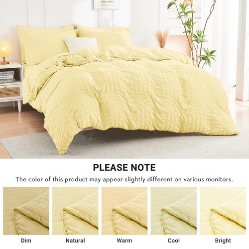 HYMOKEGE Yellow Full Size Comforter Sets Seersucker 7 Pieces, All Season Luxury Bed in a Bag for Bedroom, Bedding Set with Comforter, Sheets, Pillowcases & Shams