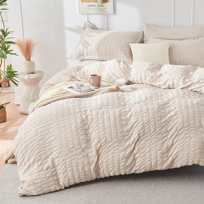 HYMOKEGE California King Comforter Set - 7-Piece All-Season Luxury Bedding in Beige with Sheets & Pillowcases