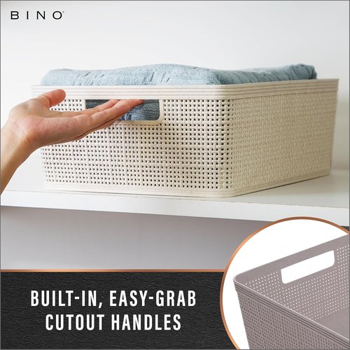 BINO Woven Plastic Basket - Stylish Home Organization, Space-Saving Design | Small Natural 5-Pack