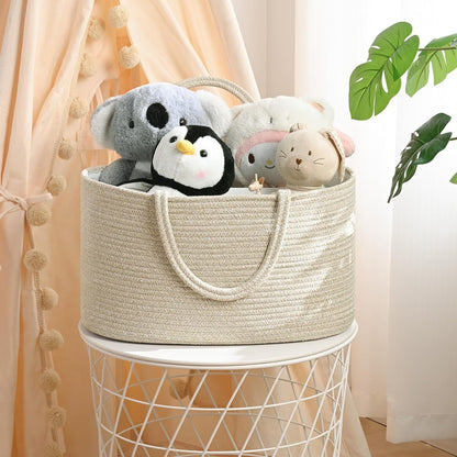 Skiennix 19L Baby Diaper Caddy Organizer - Cotton Rope Storage Basket with Removable Divider, Perfect for Nursery & Baby Showers
