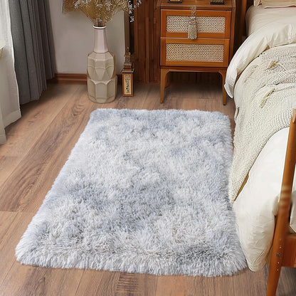 Skiennix Ultra Soft Runner Rug - Non-Slip Rubber Backing & Thick Memory Sponge | 2x3 Feet Light Grey Shag Area Rug
