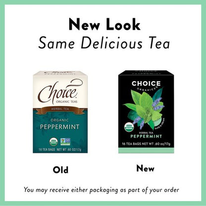 Choice Organics - Organic Peppermint Tea (1 Pack) - Compostable - Caffeine Free - 16 Organic Herbal Tea Bags