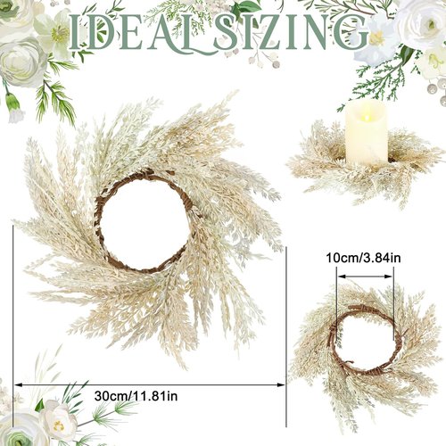 Hanaive Boho Candle Wreaths - 8 Pcs Small Faux Pampas Decor for Weddings & Home | 3.9 in