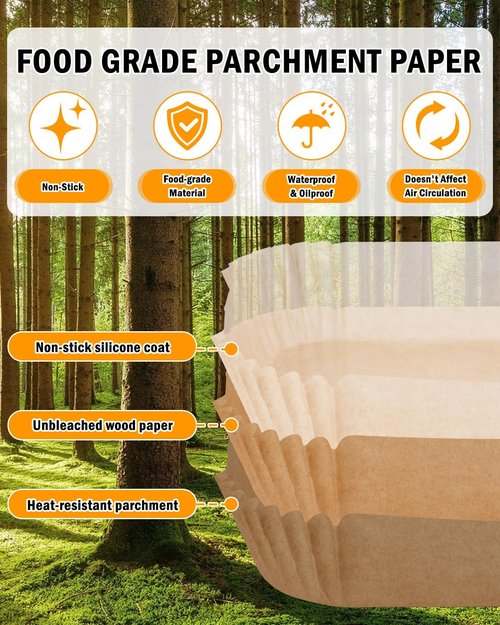 Bella Air Fryer Disposable Paper Liners - 130PC Food-Grade Non-Stick Parchment for Easy Cleanup | Rectangle Size