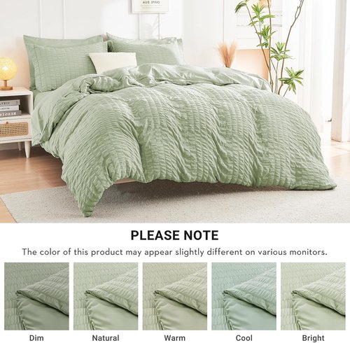 HYMOKEGE Comforter Set - Luxury Light Green Seersucker 7-Piece Bedding Set | All-Season Full Size