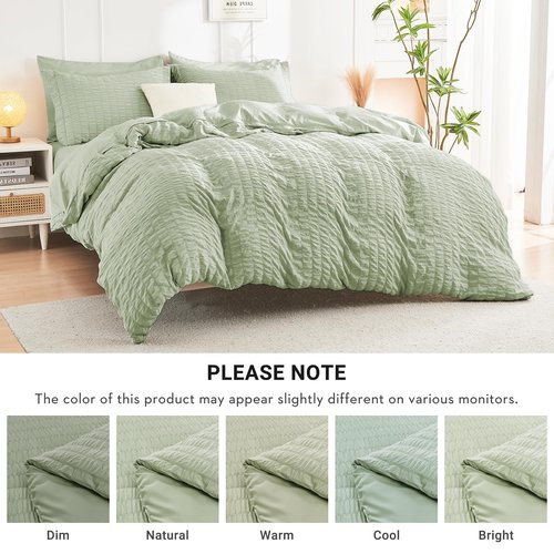 HYMOKEGE Light Green Twin XL Comforter Set Seersucker 5 Pieces, All Season Luxury Bed in a Bag for Bedroom, Bedding Set with Comforter, Sheets, Pillowcase & Sham